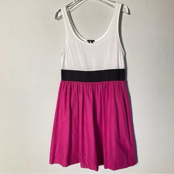 Theory Dress Women Large Summer Casual Colorblock White Black Fuchsia Sleeveless - Picture 1 of 9